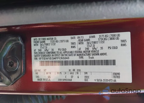 2015 Ford F-150 Xlt z USA, uszkodzony, nr VIN 1FTEW1EG4FFC63243